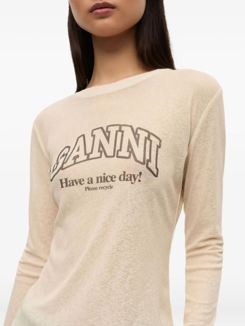 GANNI logo-print long-sleeve top - Neutrals