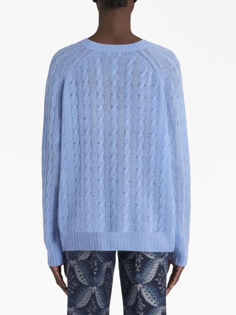ETRO embroidered-logo cable-knit cashmere jumper - Blue