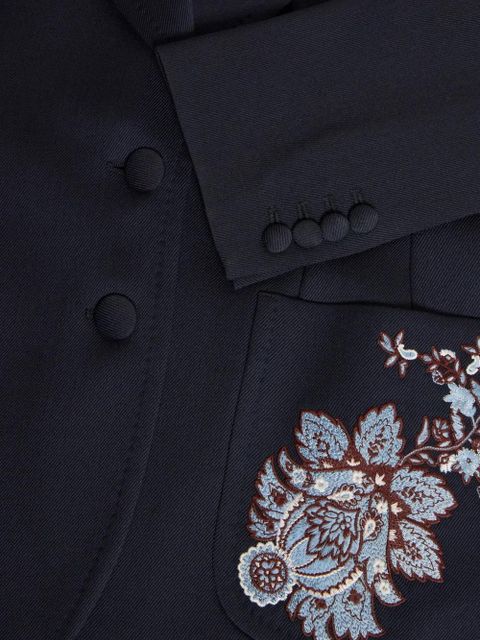 ETRO floral-embroidered wool blazer - Blue