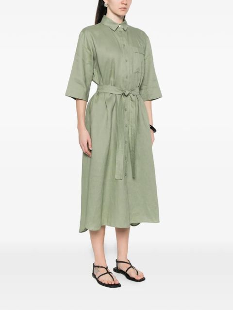 Max Mara button belt linen midi dress - Green