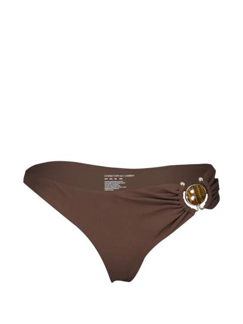 Christopher Esber stone-embellished ruched bikini bottoms - Brown