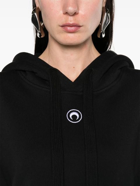 Marine Serre Moon-embroidered organic cotton hoodie - Black