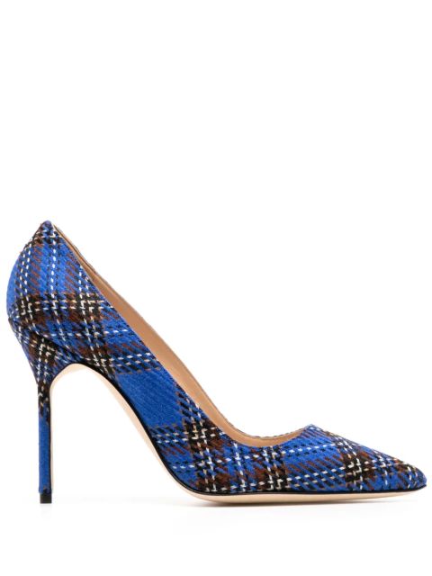 Manolo Blahnik tartan leather pumps - Blue