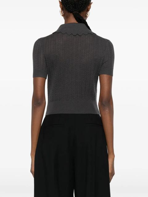 Self-Portrait floral-appliqué polo shirt - Grey