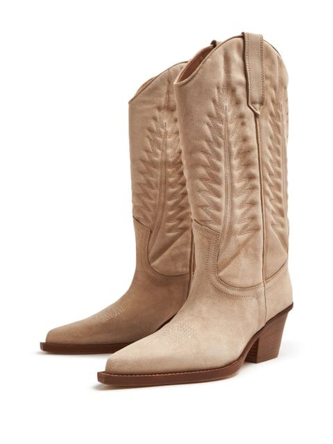 Paris Texas 70mm embroidered-motif suede boots - Neutrals