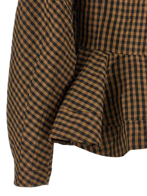 GANNI crinkled check-print shirt - Brown