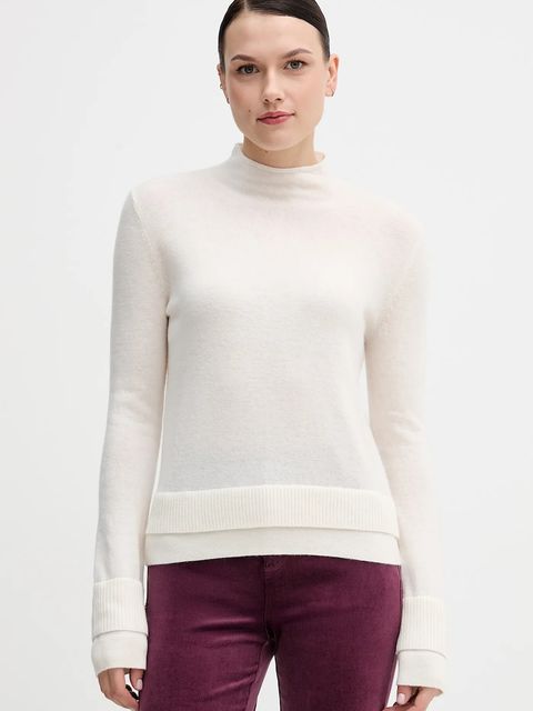 Sisley sweter z dodatkiem wełny damski kolor beżowy lekki z półgolfem 122WL202B - zdjęcie produktu nr 1