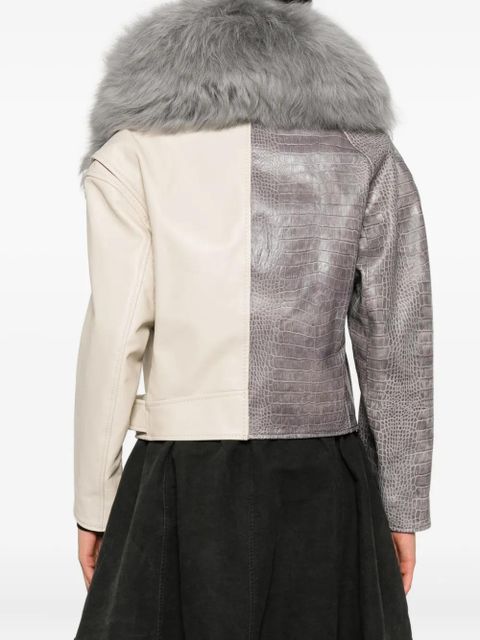 Marni fur collar reptile-effect jacket - Grey