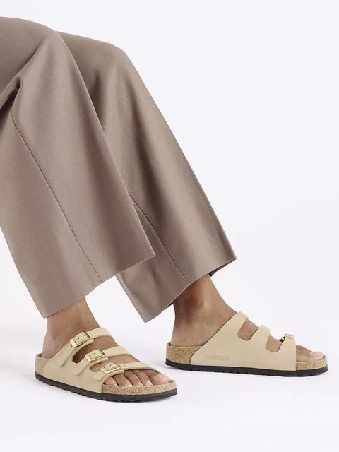 Birkenstock klapki nubukowe Florida HEX damskie kolor beżowy 1029480