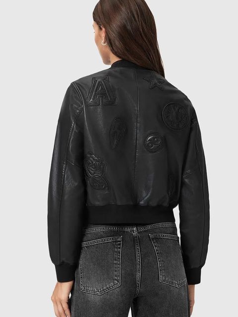 AllSaints kurtka bomber skórzana kolor czarny przejściowa W090LD - zdjęcie produktu nr 2
