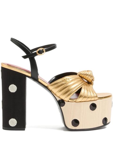 Valentino Garavani knot-detail heeled sandals - Gold - zdjęcie produktu nr 1