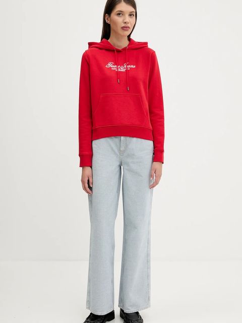 Guess Jeans bluza bawełniana damska kolor czerwony z kapturem z aplikacją W5YQ13 K68I4 - zdjęcie produktu nr 2