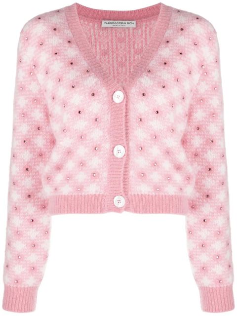 Alessandra Rich rhinestone-embellished gingham cardigan - Pink - zdjęcie produktu nr 1