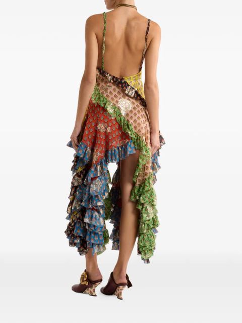 ETRO ruffles tie-detail asymmetric dress - Brown