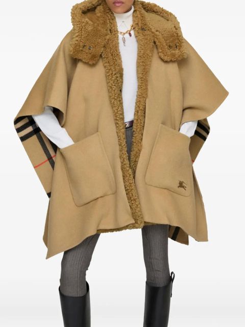 Burberry reversible shearling trim check cashmere cape - Neutrals - zdjęcie produktu nr 2
