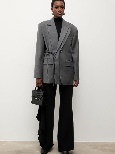 Answear.LAB marynarka z domieszką wełny kolor szary jednorzędowa gładka