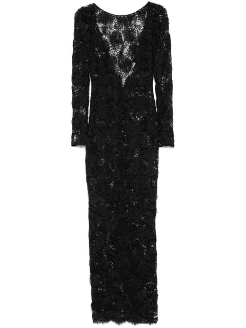 Alessandra Rich sequin-embellished floral-appliqué maxi dress - Black - zdjęcie produktu nr 1