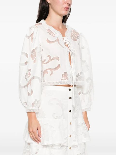 SANDRO floral lace-up top - White
