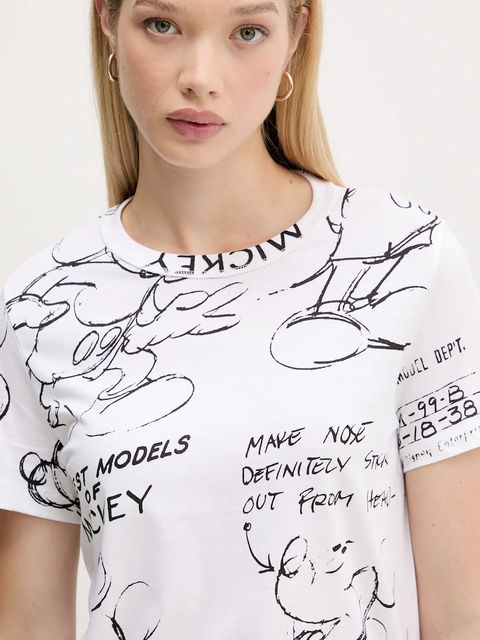 Desigual t-shirt bawełniany MICKEY SKETCH damski kolor biały 25WWTK03