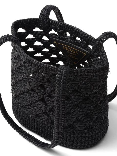 Prada logo-embroidered crochet shoulder bag - Black