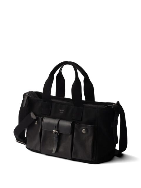 Prada Route large canvas and leather tote bags - Black