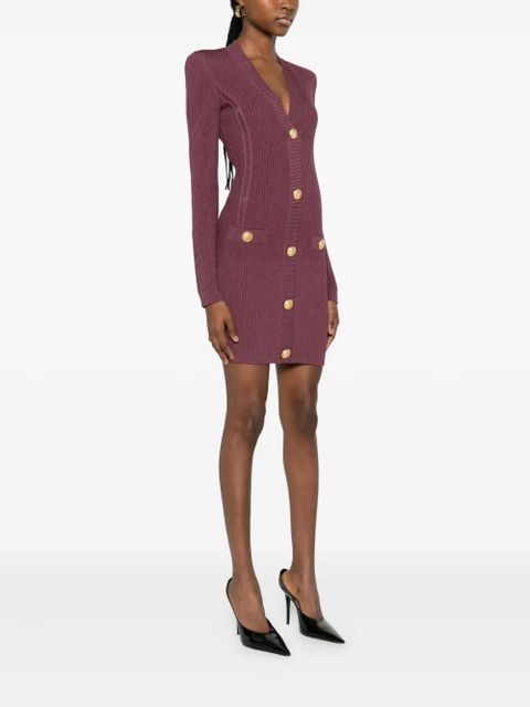 Balmain V-neck knitted mini dress - Purple