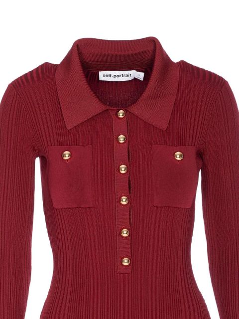 Self-Portrait ribbed button-front dress - Red