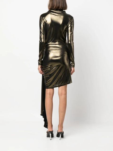 Blumarine draped metallic long-sleeve dress - Gold