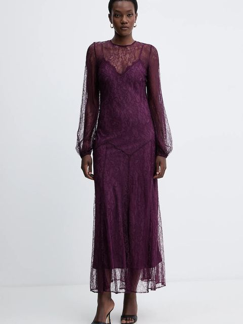 Twinset sukienka kolor fioletowy maxi prosta 252TT2261