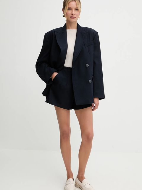 MAX&Co. szorty z dodatkiem wełny damskie kolor granatowy gładkie high waist 2526146024200 - zdjęcie produktu nr 2