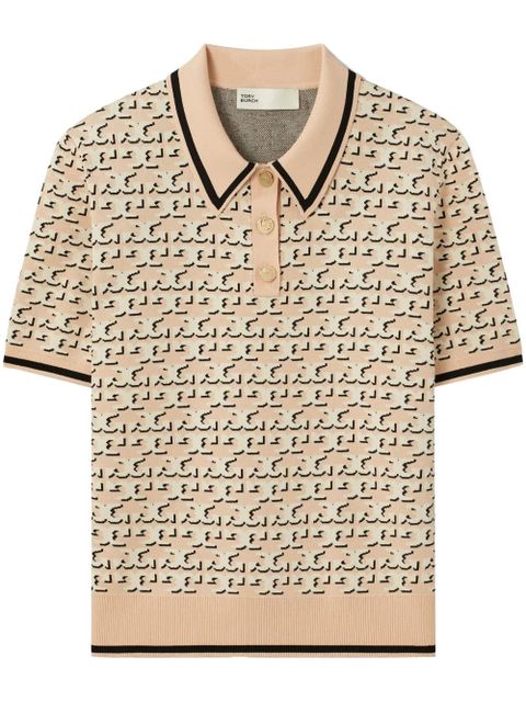 Tory Burch monogram jacquard polo top - Neutrals - zdjęcie produktu nr 1
