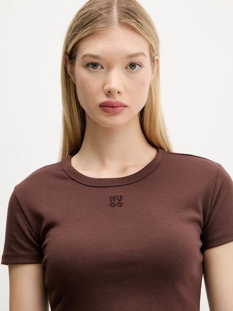 HUGO t-shirt damski kolor brązowy 50512000