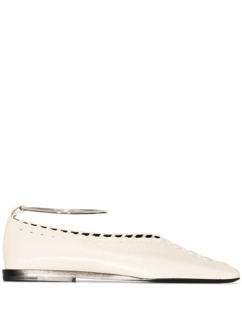 Jil Sander square toe stitch detail ballerina shoes - Neutrals