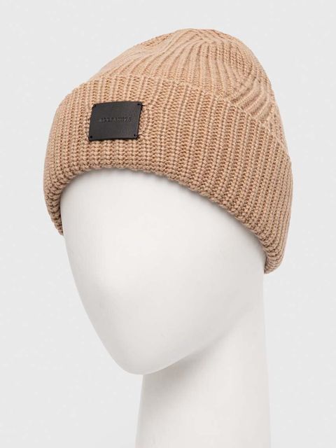 AllSaints czapka z domieszką wełny kolor beżowy