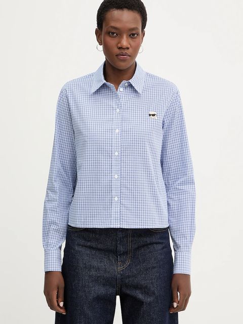 Karl Lagerfeld koszula bawełniana IKON damska kolor niebieski regular z kołnierzykiem klasycznym B1W11020 - zdjęcie produktu nr 1