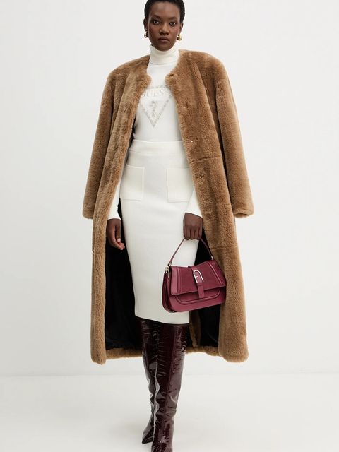 Guess sweter MELANIE damski kolor beżowy lekki z golfem W5BR39 Z2NQ2