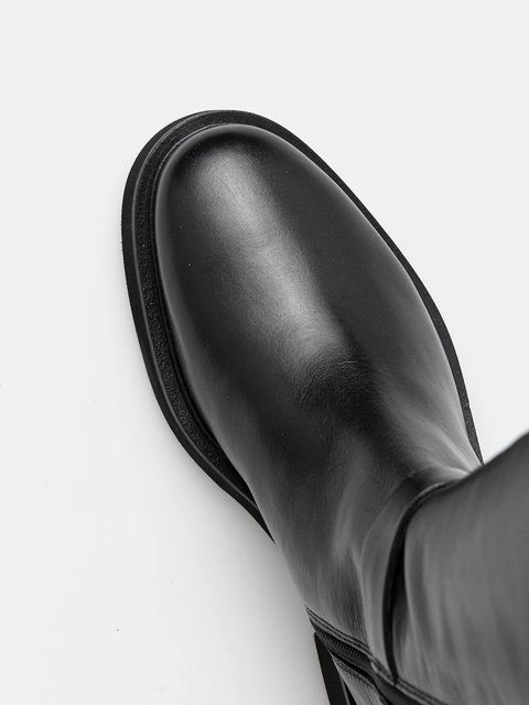 Barbour kozaki skórzane Theodora damskie kolor czarny na płaskim obcasie LFO0783BK91