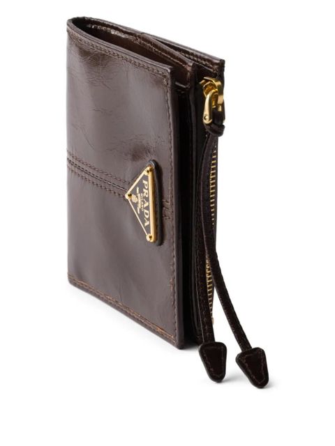 Prada triangle-logo leather wallet - Brown
