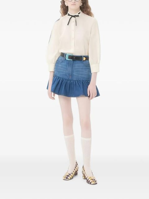Valentino Garavani ruffled denim mini skirt - Blue