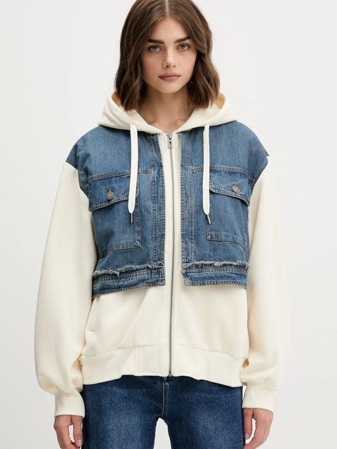 Desigual bluza TRUCKER damska kolor beżowy z kapturem gładka 25WWSK06 - zdjęcie produktu nr 1