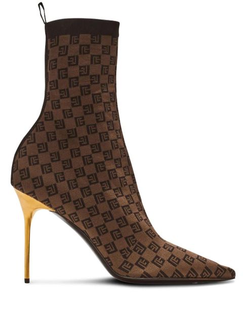 Balmain Skye 95mm monogram-jacquard boots - Brown - zdjęcie produktu nr 1