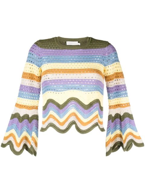 ZIMMERMANN striped crochet-knit cotton top - Yellow - zdjęcie produktu nr 1