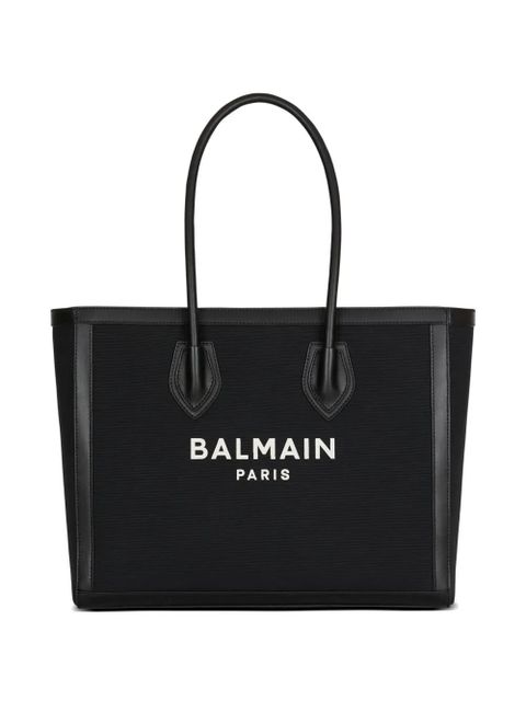 Balmain logo-plaque leather-trimmed tote bag - Black - zdjęcie produktu nr 2