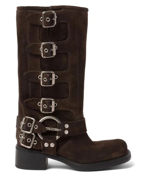Miu Miu buckle-detail block-heel boots - Brown - zdjęcie produktu nr 1