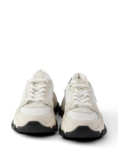 Prada mesh fabric and suede sneakers - Neutrals