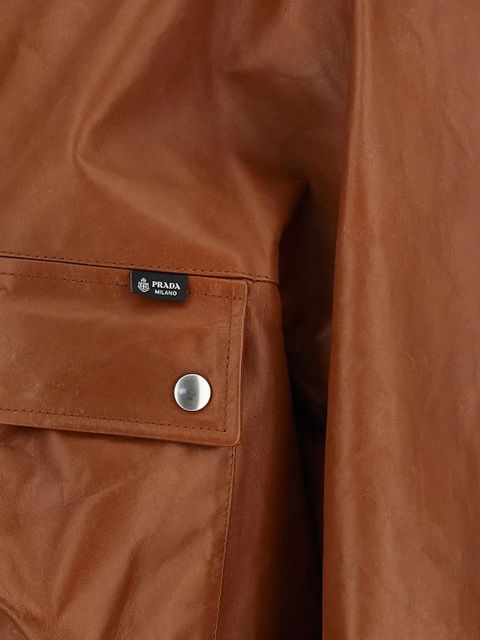 Prada standing collar antiqued leather jacket - Brown