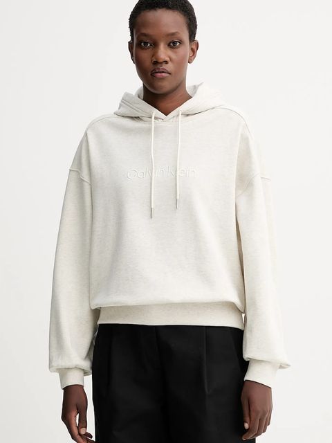 Calvin Klein bluza bawełniana damska kolor beżowy z kapturem z aplikacją LV044C210G - zdjęcie produktu nr 1
