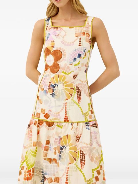 Marie Oliver Jada mosaic-print tiered dress - Neutrals