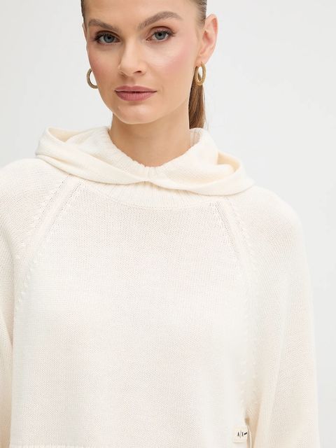 Armani Exchange sweter z dodatkiem wełny damski kolor kremowy lekki z półgolfem XW000767 AF13774