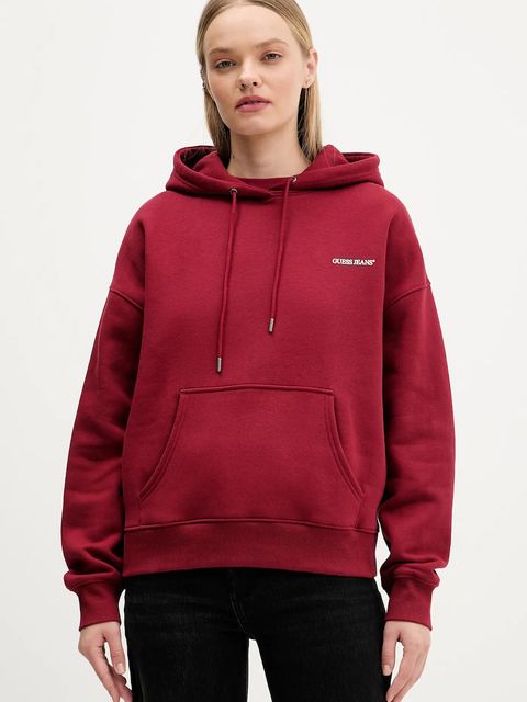 Guess Jeans bluza damska kolor bordowy z kapturem W4BQ21 KC811 - zdjęcie produktu nr 1
